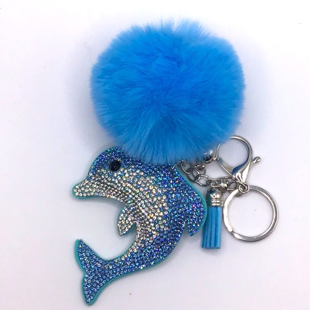 New Dolphin Puffy Tassel Keychain